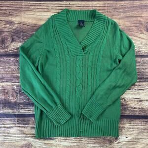 Faded Glory Women's Size L (12-14) Sweater Green V-neck Button Long Sleeves
